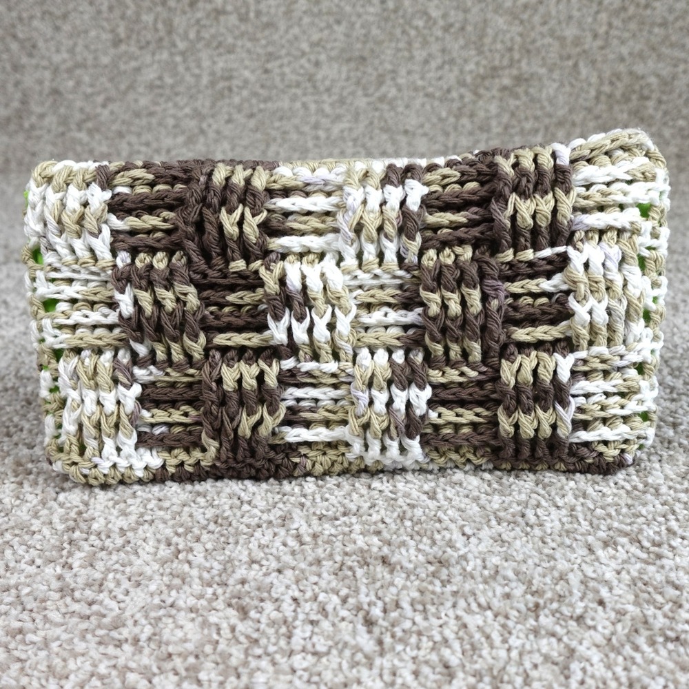 Handmade Crochet Reusable Mop Pad Cover Brown Tan White Basketweave Pattern